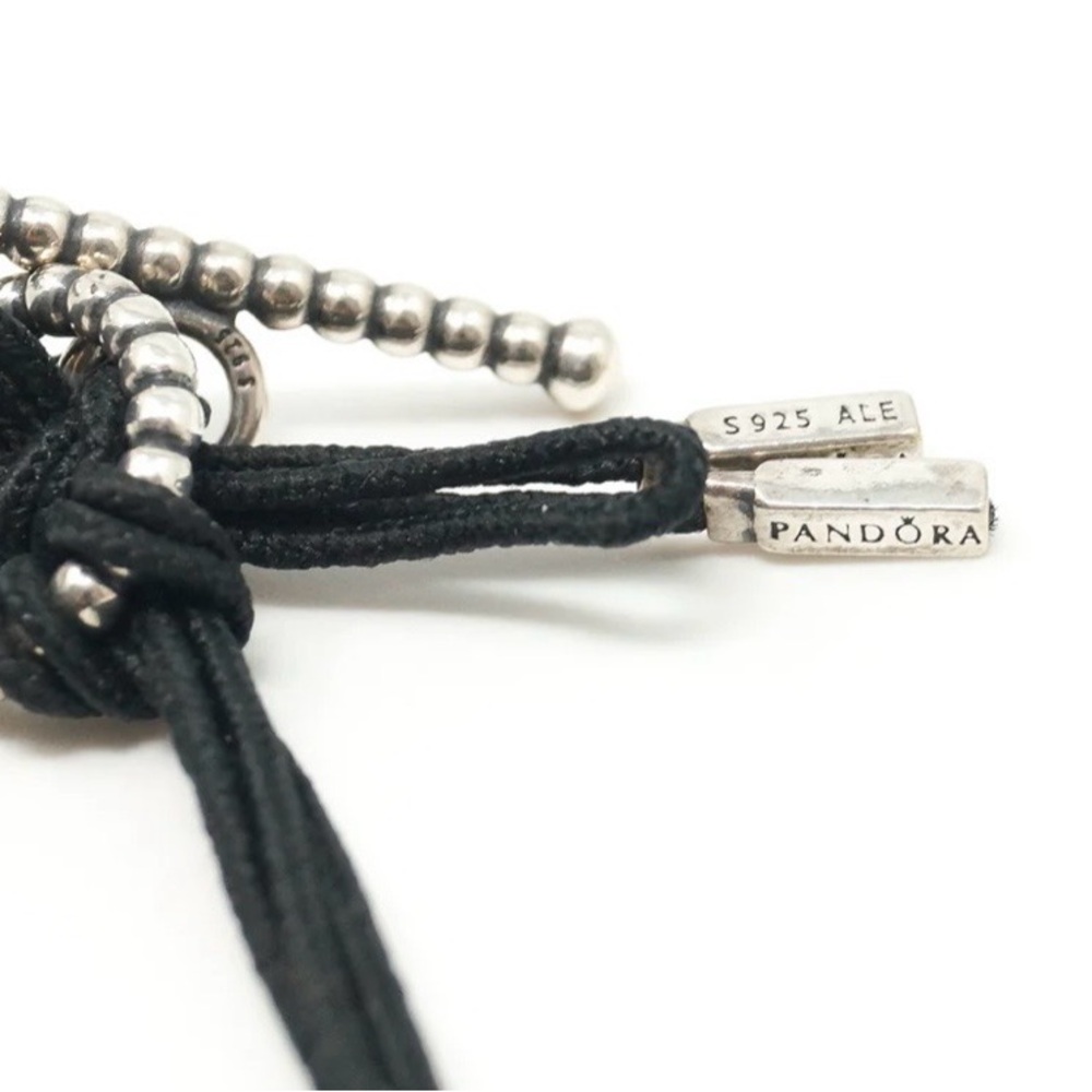 2 qty Pandora Black Cord Bracelet with Sterling Silver - Brand New - Picture 2 of 5